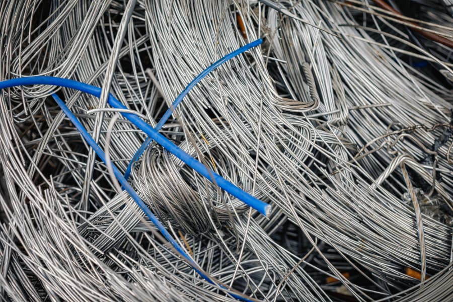 A pile of recyclable aluminum scrap wires